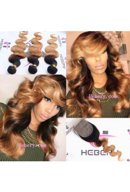 1b/27 color ombre Body wave Brazilian virgin hair weaves 3 bundles--hh027