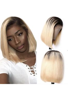 1b/613 silky straight bob lace front wig brazilian virgin human hair--hb912