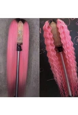 1b/Pink color silky straight full lace wig Indian virgin human hair--hb232