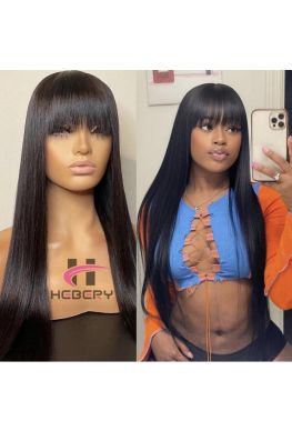 Silky straight with Bangs 360 wig Brazilian virgin human hair bleached knots baby hair--hb336
