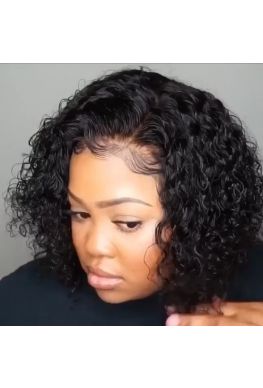 Curly bob 360 lace wig unprocessed brazilian virgin bleached knots baby hair--hb012