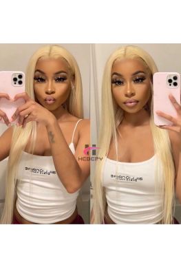613 blonde color Silk Straight 13*6 lace front wig Brazilian virgin human hair--hb656