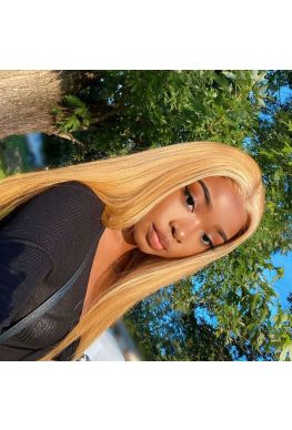 #613 Blonde hair Lace Front Wig 180% density Brazilian virgin Human Hair Pre plucked hairline--hb638