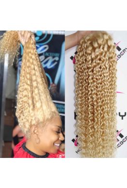 #613 blonde deep wave Pre-plucked Full lace wig Brazilian virgin human hair--hb191