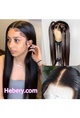 silky straight Pre plucked Glueless Lace front wig Brazilian virgin human hair--hb888