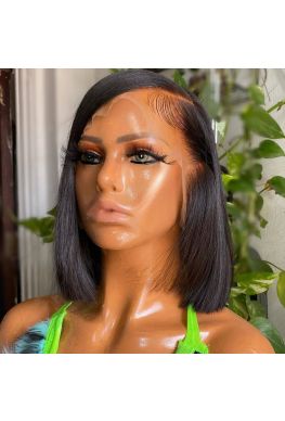 Stock Silk Straight Bob Brazilian Virgin Human Hair Lace Front Wig--hb696