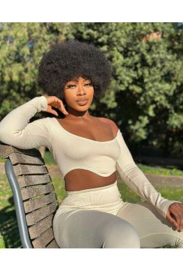 Afro Curly Indian Virgin Human Hair Full Lace Wig For Black Women--hb299