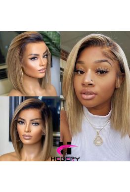 Ash blonde side part bob Skin Melt HD 13*6 Lace Front Wig Brazilian Virgin Human Hair Pre plucked--HD474