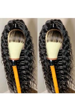 Bangs deep wave 360 wig unprocessed Brazilian virgin hair bleached knots baby hair--hb877