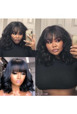 Bangs wave bob 360 wig Pre plucked Brazilian virgin bleached knots--hb747