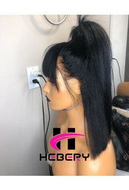Blunt cut bob with Bangs Glueless Lace front wig Brazilian virgin human hair--hb554