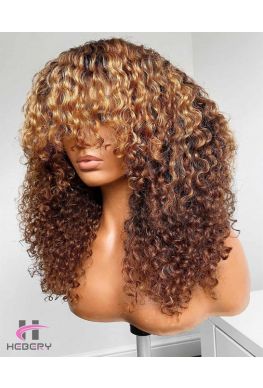 3B Curly Highlights Bangs 360 wig Ready to wear--hb463