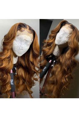 Ombre brown wave pre-plucked 360 glueless wig Brazilian virgin human hair--hb389