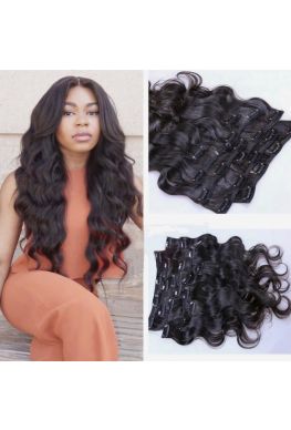 Body wave human hair clips in hair extensions--hc03