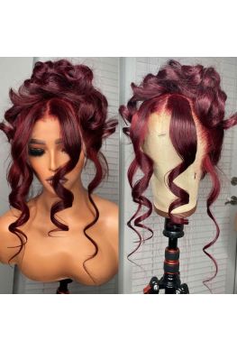 Dark red Pre plucked Natural looking wave 360 wig Brazilian virgin human hair--hb373