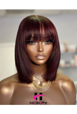 Burgundy bob Glueless Lace front wig Brazilian virgin human hair--hb467