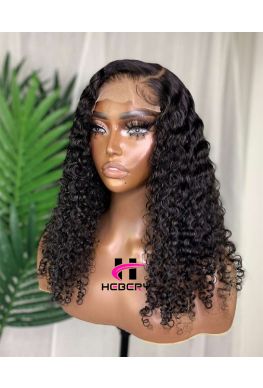 5x5 HD Lace Closure wig Deep Curly undetectable skin melt Brazilian virgin human hair Pre plucked--hd599