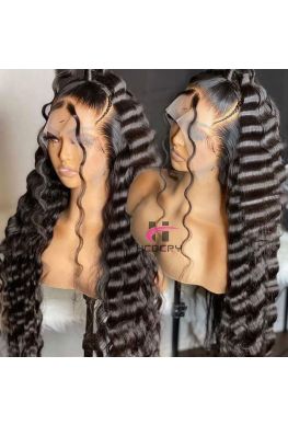 Pre plucked deep wave 13x6 Glueless Lace front wig Brazilian virgin bleached knots--hb898