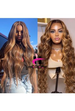 Double Highlights Skin Melt 5x5 HD Lace Closure wig Loose Wave Pre plucked--hd578