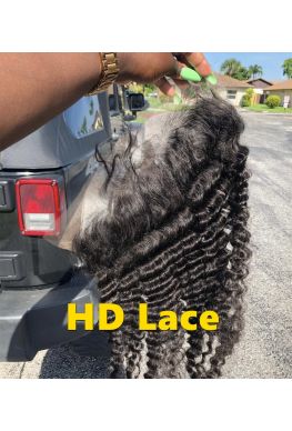 HD Lace Frontal 10A Brazilian virgin human hair Pre-plucked bleached knots--hd678