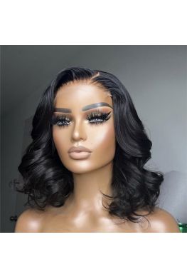 5x5 HD Lace Closure Wig Bob Cut Wave Brazilian virgin human hair Pre plucked--hd596