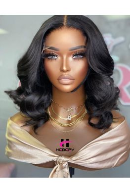 Wave Bob middle parting 5x5 HD Lace Closure Wig Brazilian virgin human hair Pre plucked--hd594