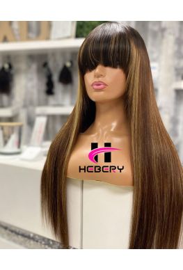 Highlights Silky straight with Bangs 360 wig Brazilian virgin human hair--hb478