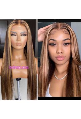 Honey Blonde Highlight Color Silk Straight 5x5 HD Lace Closure wig Pre plucked--hd501