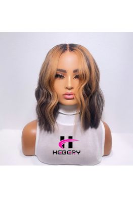 Stock Highlight Bob Human Hair Lace Front Wig Pre plucked hairline--hb654