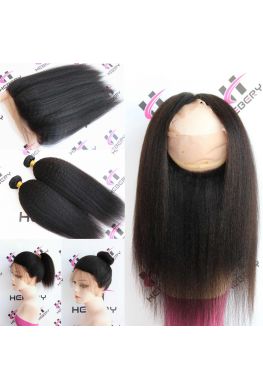 Italian yaki 360 lace frontal with 2 wefts Brazilian Virgin human hair--hfw02