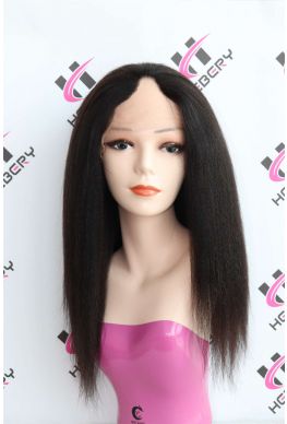 U shape Italian yaki Glueless Lace front wig Indian virgin human hair--hb345