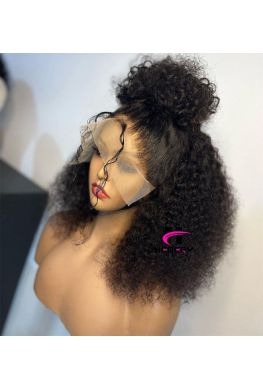 Kinky curls Lace front wig Brazilian virgin hair Pre plucked--hb879