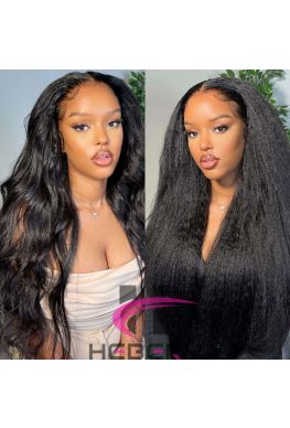 Stock Kinky Straight 13*6 HD Lace Front Wig Brazilian virgin Pre plucked--hd525