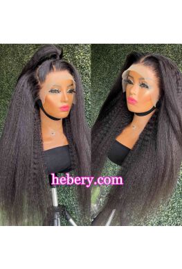 Kinky straight Pre plucked 13x6 wig Glueless Lace front Brazilian virgin bleached knots--hb949
