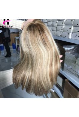 Luxury Bob Ombre Blonde Wave Human Hair Wigs for white women--HL439