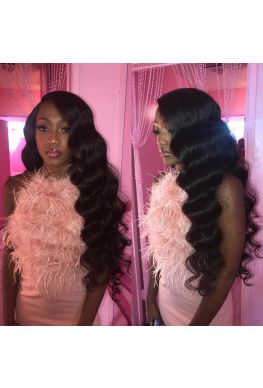 Natural wave pre plucked 360 lace frontal wig Brazilian Virgin human hair--hb017
