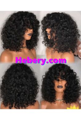 Brazilian Virgin Human Hair Natural Wave 360 Wig With Bangs--hb356