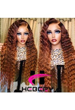 Ombre Color Deep Wave Pre-plucked 360 Wig Brazilian Virgin Human Hair--hb396