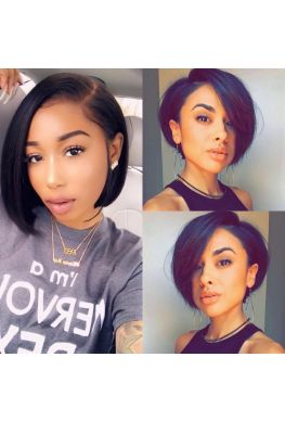 Pre plucked pixie bob Glueless Lace front Brazilian virgin human hair--hb636