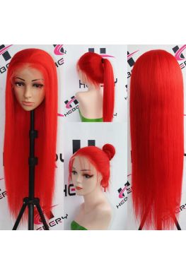 Red color silky straight Glueless Lace front wig--hb903