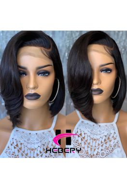 Short Asymmetrical Bob 5x5 HD Lace Closure Wig Brazilian virgin human hair Pre plucked--hd577