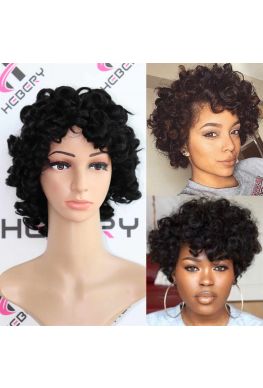 Short curly hair for summer no lace machine made Indian virgin human hair wig--hb667