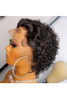 short curly pixie cut wig 13x6 wig Glueless Lace front Brazilian virgin hair Pre plucked--hb929