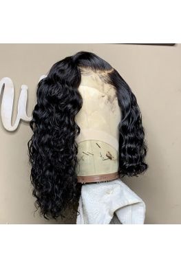 Side parting Curly Bob 360 lace wig unprocessed Brazilian virgin bleached knots baby hair--hb415