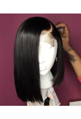 Pre plucked straight bob 13x6 wig Glueless Lace front wig Brazilian virgin human hair bleached knots--hb678