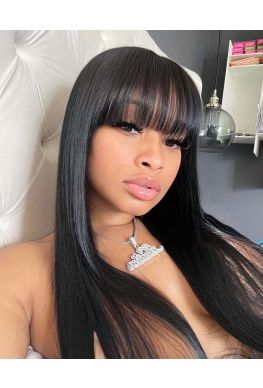 Indian Virgin Silky Straight Full Lace Wig with Bangs--hb170