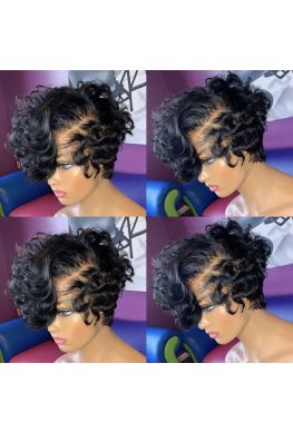 Pre plucked Glueless Lace front Pixie hair Brazilian virgin human hair--hb567