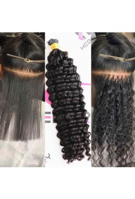 10A microlink i Tips hair extension deep wave Brazilian virgin human hair--htp02