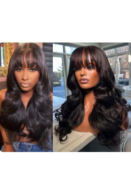 Loose Wave with Bangs 360 wig Brazilian virgin human hair--hb348