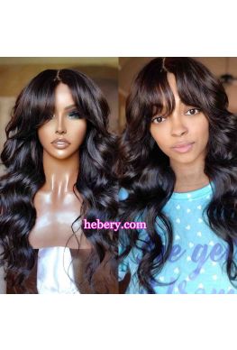 Brazilian Virgin Loose Wave with Bangs 5*5 HD Lace Closure Wig --hd595